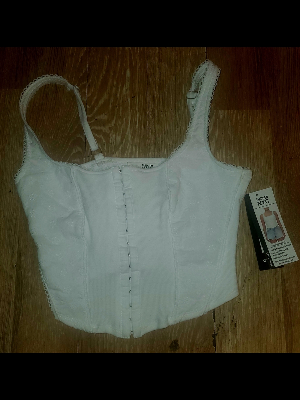Madden NYC White Eyelet Bustier  Corset Top W. Adjustable Straps